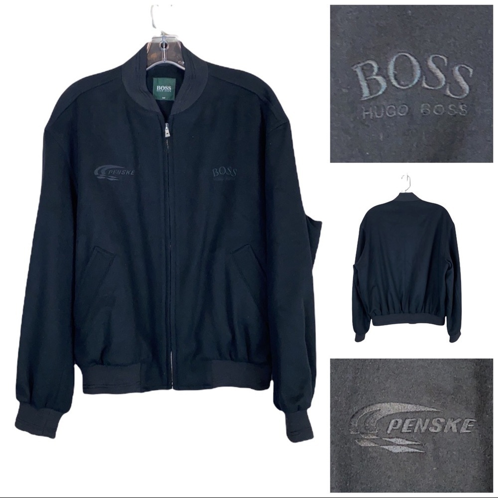 Boss Hugo Boss Golf 100% Cashmere Wool Black on Black Bomber Jacket Penske Logo